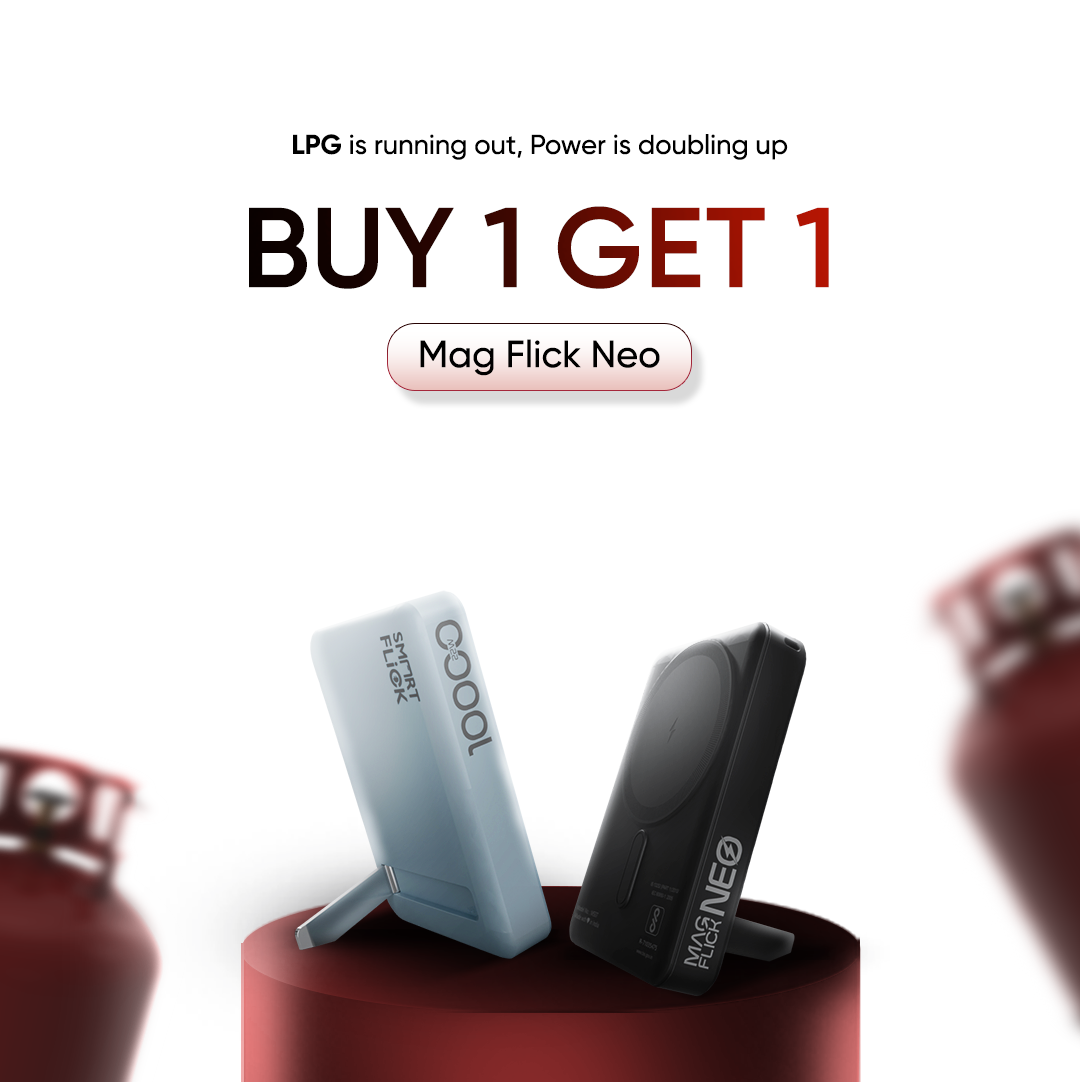 Buy 1 Get 1 (White and Black) - MagFlick Neo 10000mAh 15W Wireless Power Bank With Stand 22W PD wired Charging