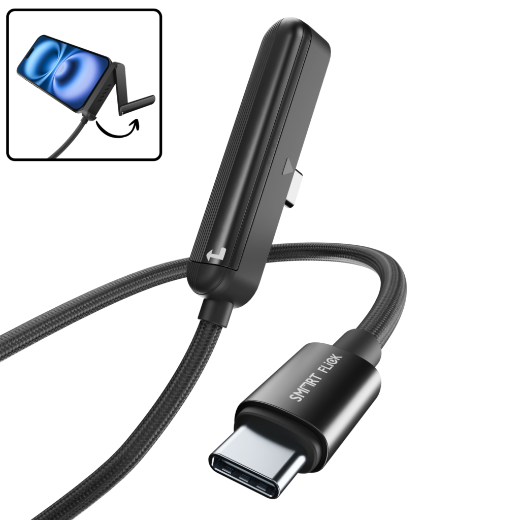SmartFlick Ignite Kick 240 — 240W USB-C Fast Charging Cable with Built-in Stand | 1.2M Braided | Pure Copper Core | PD 3.1