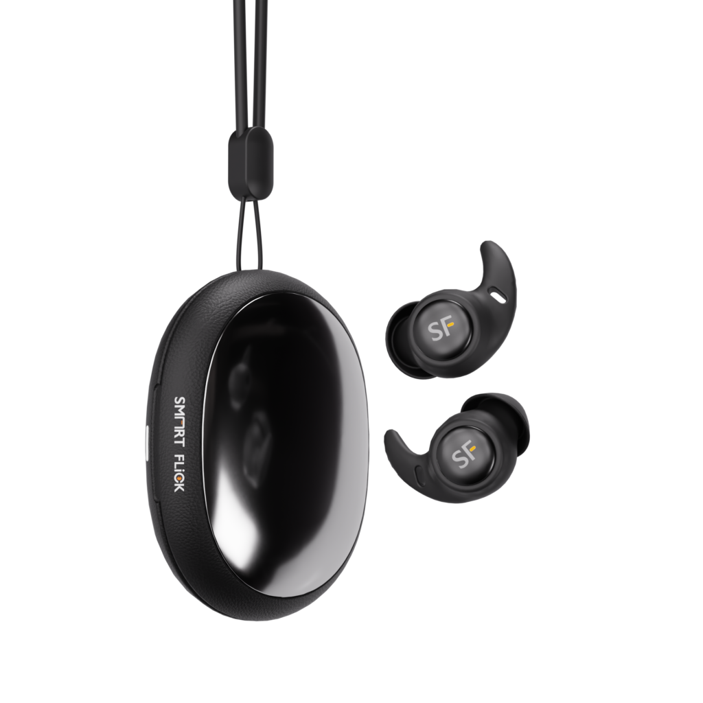 SmartFlick Onyx X1 Black TWS earbuds with charging case