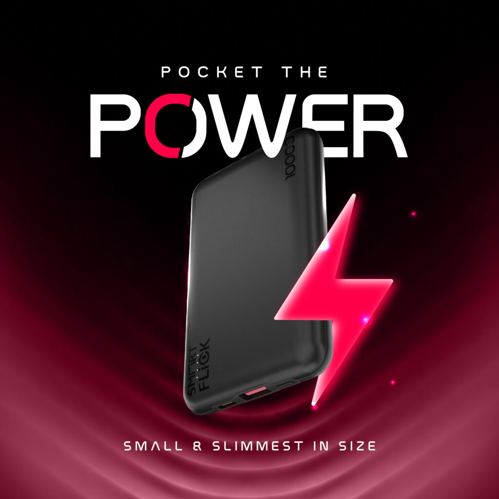 SmartFlick Nano 10 black power bank with compact design